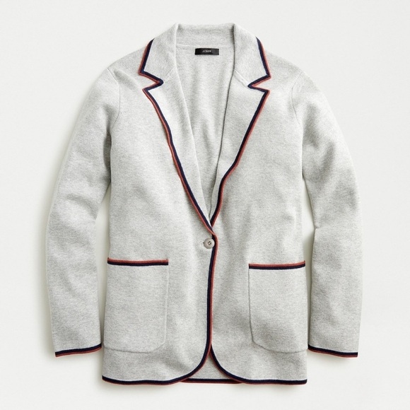 J. Crew Boyfriend Sweater Blazer with Contrast Trim in Heather Grey Rock Red - Picture 1 of 11